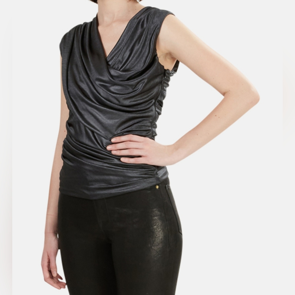 Alexander Wang Top Slinky Goddess Gunmetal Gray Draped Shiny Size 6 NEW